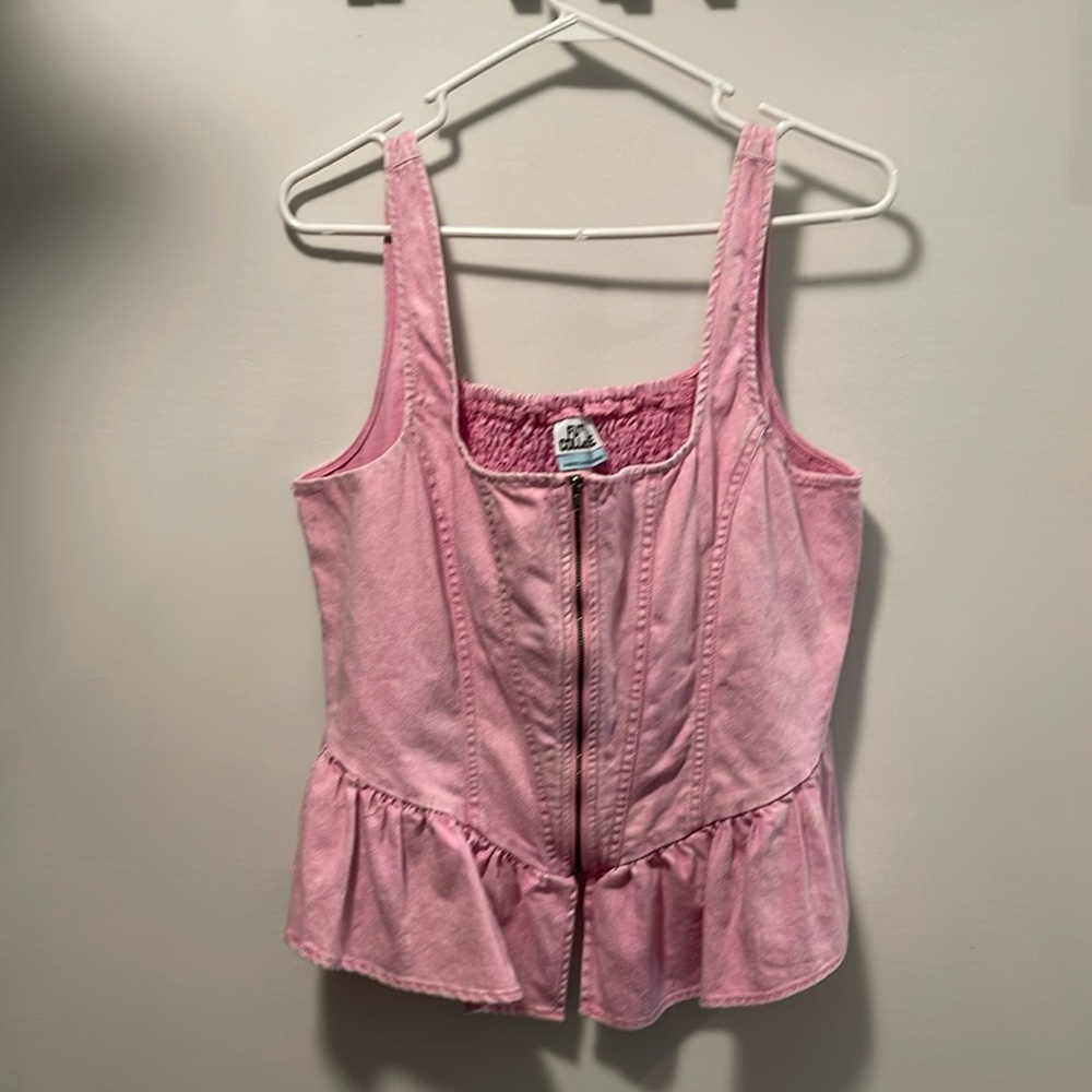 Pink denim corset style top size large.